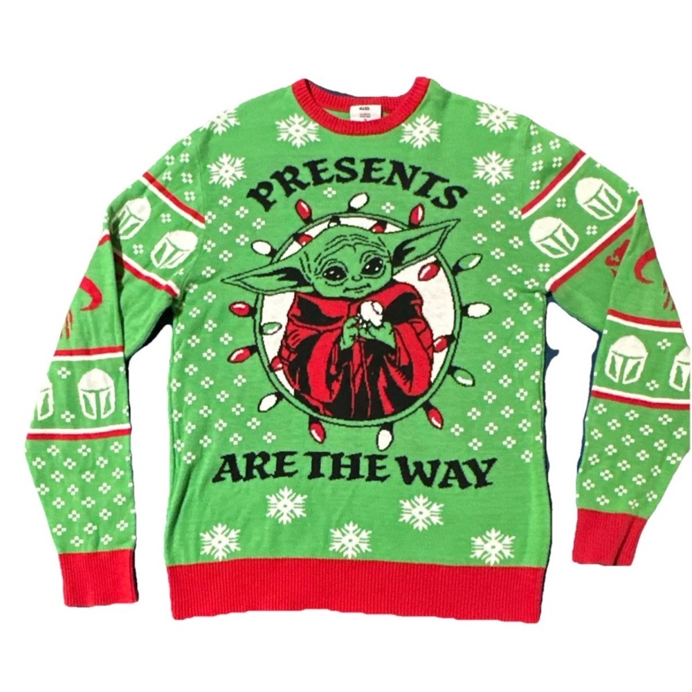Star Wars M Christmas Sweater Yoda Mandalorian Holiday Ugly Festive Casual Warm